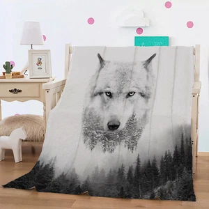 Wolf Animal Coverlets Blanket Soft Single Size Couch Throw Rug Sofa Bed Warm New - Picture 1 of 12