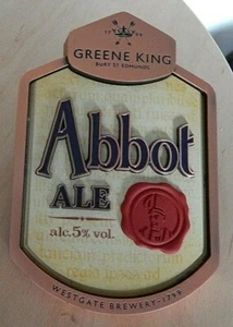 METAL BAR PUMP LABEL ,ABBOT ALE, GREENE KING BURY ST EDMUNDS 500g - Picture 1 of 4