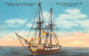 Postal de Oliver Perry's Flagship The USS Niagara Battle Of Lake Erie de colección años 40 - Imagen 1 de 2