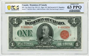 1923 $1 Dominion of Canada, Group 2, Red Seal DC-25g, Choice UNC, PMG UNC63 PPQ - Picture 1 of 2