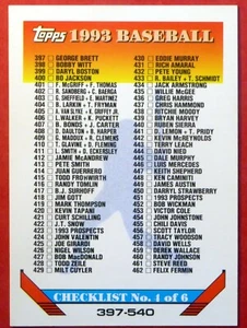 1993 Topps Checklist No. 4 of 6 (397-540) BLANK BACK #823 Error - Picture 1 of 1