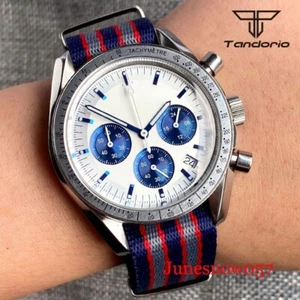 Tandorio 40MM Timer Function Chronograph Quartz Men Watch Date Window Nylon Band - Picture 1 of 3