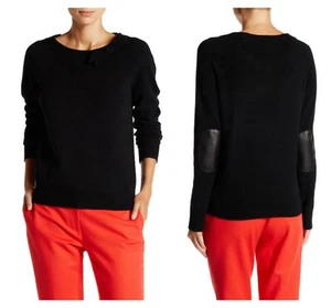 Maglione donna Kate Spade New York nero tab fiocco lana montone gomito M $278 - Foto 1 di 12