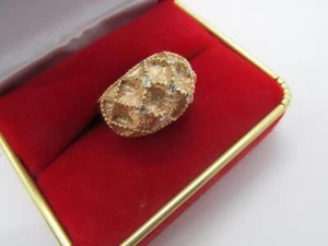 14k Solid Yellow Gold 7 Diamond Vintage Retro Ladies Ring Sz 6.5 Hallmark 14k - Picture 1 of 12