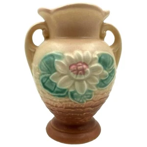 "Jarrón de colección Hull Art cerámica lirio de agua con doble mango L1 rosa verde blanco 5,5" - Imagen 1 de 9