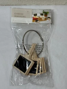 Cheese Markers Set With Ring - 6 Count - Wood Chalkboard Write On - Picture 1 of 4