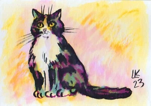 ACEO Katzenportrait - Tusche & Aquarell Minimalismus - Bild 1 von 3