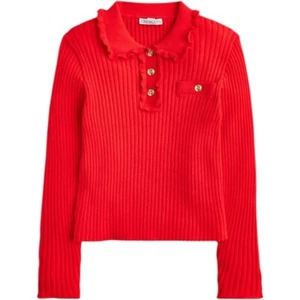 J Crew Girls' ruffle polo sweater Size XS Red - Picture 1 of 8