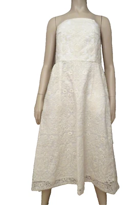 Vestido Sea Barney's New York Blanco Midi Talla 6 8 S M Jacquard Encaje Boda Novia Foto 1 de 4