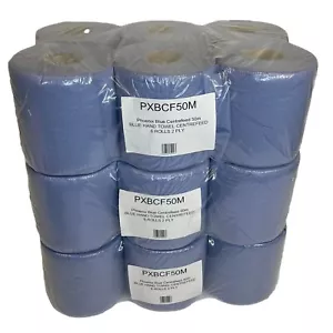 18 x Blue Centre Feed 2 Ply Embossed Paper Wipe Pull Rolls Wipes Kitchen Towel - Picture 1 of 9