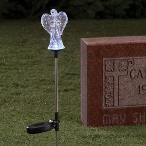 Solar LED Color Changing Crystal Praying Angel Cemetery Marker Garden Stake - Picture 1 of 3