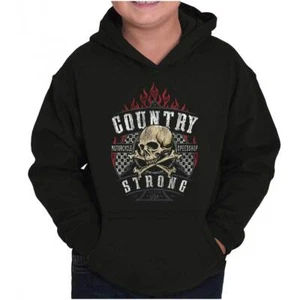 Country Strong Brand Skull and Crossbones Youth Hooded Sweatshirt Boy or Girl - Picture 1 of 7