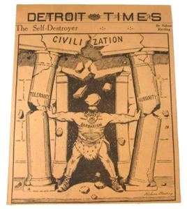 1938 Panel Cutout Editorial Cartoon Art The Self Destroyer by Nelson Harding - Picture 1 of 2