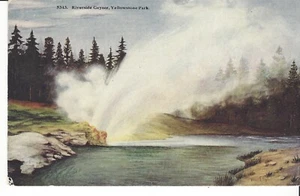 YELLOWSTONE NATIONAL PARK, WYOMING POSTCARD RIVERSIDE GEYSER Firehole River - Picture 1 of 2