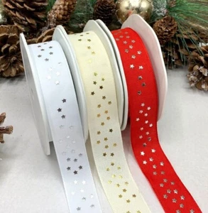 Nastro natalizio tessuto 1" metallizzato argento oro stella rosso bianco panna regalo - Foto 1 di 10