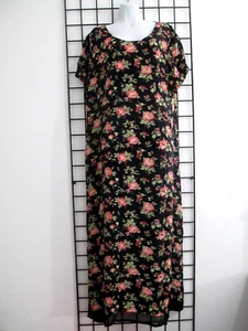 VINTAGE APRIL CORNELL  🌸 XL / 48" BUST MAX==BLACK FLORAL  / MAXI SHIFT DRESS - Bild 1 von 7