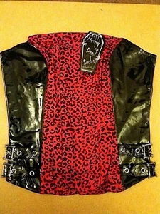 Living Dead Souls PVC Corset Black & Red Leopard Print Punk Goth - Picture 1 of 6