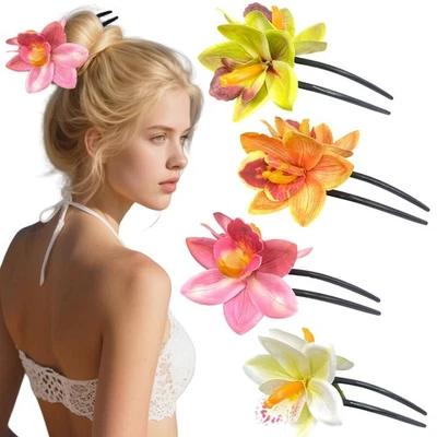 Horquilla artificial en forma de U para el pelo de orquídea 4 piezas, bohemia hawaiana floral H... Foto 1 de 4