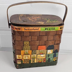 Vintage 1971 Deckelkorb Handtasche handbemalt Kansas City Stätten Woolf Brothers - Bild 1 von 17