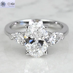 Three Stone 3.50 Carat F/VS1 Oval Cut Lab Grown Diamond Engagement Ring Platinum - Picture 1 of 8