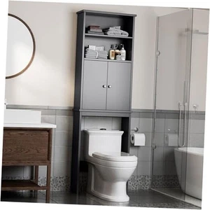 Over The Toilet Storage Cabinet, Bathroom Above The Toilet 2 Open Shelves Grey - Picture 1 of 8