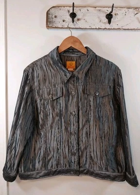 Ruby Rd. Womens  Sz 16 Jacket Gray Wrinkled Shimmer Metal Buttons Patch Pockets - Image 1 of 4