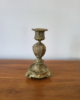 Bougeoir en Bronze Ancien Tripode tête de lion - Photo 1/4