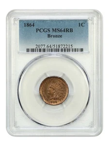 1864 1C PCGS MS64RB (Bronze) - Indian Cent - Important Transitional Issue - Picture 1 of 4