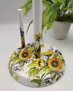Toallero de papel girasol. Decoración de cocina de campo de madera artesanal de colección - Imagen 1 de 12