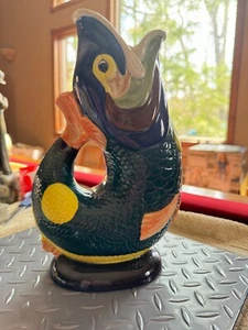 England-Dartmouth Wade Ceramic Blue Koi Fish Gluggle Jug Gurgling Pitcher Vase - Picture 1 of 8
