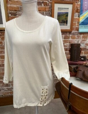 Suéter Joan Rivers Marfil Cuello Redondo Detalle Con Cordones Nuevo Manga 3/4 Foto 1 de 4