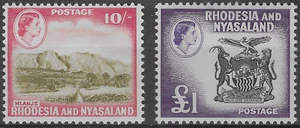 RHODESIA AND NYASALAND 1959-62. 10/-, £1. MH. SG. 30, 31. (D7) - Picture 1 of 2