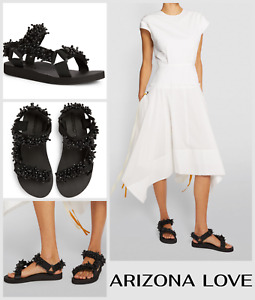 Arizona Love Sandals Size UK 8 Pearl Embellished Trekky Moulded Footbed - Black