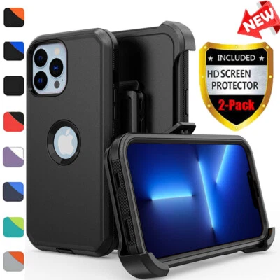 For iPhone 11 12 13 Pro Max XR XS MAX Case With Screen Protector Belt Clip Cover - Image 1 of 4