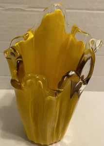 Vintage Japanese Art Vase Glass Yellow/Brown Slag Glass Clear Case *NICE* RARE! - Picture 1 of 12