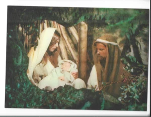 CHRISTMAS HOLOGRAM POSTCARD,BABY JESUS,MARY & JOSEPH NATIVITY SCENE - Picture 1 of 2