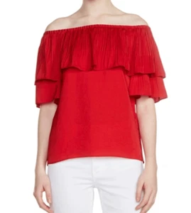 Maje Locao Off The Shoulder Ruffle Sleeve Top Red Women’s Size 3 (Small/Medium) - Picture 1 of 12