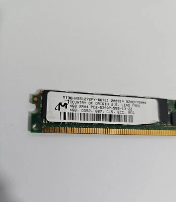 Micron MT36HVS51272PY-667E1 4Gb 2Rx4 PC2-5300P VLP DIMM 46C0519 43X5036 - Image 1 of 2