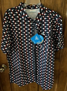Columbia Mens Button Up Medium PFG Slack Tide Camp patriotic Fish Pattern - Picture 1 of 6