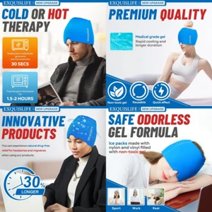 Migraine Ice Head Wrap Headache Gel Cap Puffy Eyes Pain Relief Hot Cold Compress - Picture 1 of 8