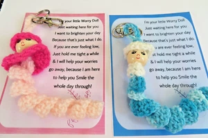 Hand made Crochet Worry Doll with Bag/Keyring Clip FREE UK POSTAGE - Picture 1 of 12