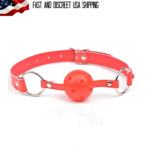 Adult Sex Tool BDSM Mouth Ball Gag Mask Set Bondage Fetish Restraint Red Fantasy - Picture 1 of 3