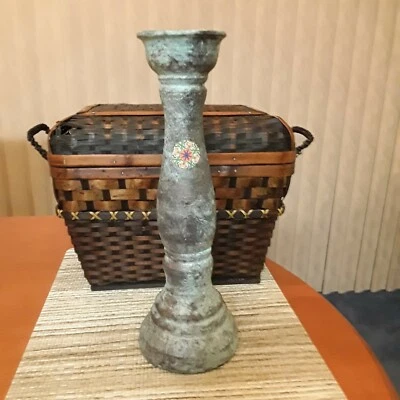 Suporte de vela pedestal pátina verde desgastado bronze 12 polegadas de altura NOVO. - Imagem 1 de 4