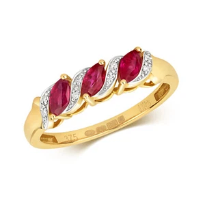 9 Karat Gelbgold Rubin und Diamant Ewigkeit Stil Ring, Größen J bis Q (274R) - Bild 1 von 2