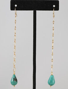 Greenwood Designs Turquoise Gold Chain Link 4" Drop Chandelier Hook Earring 