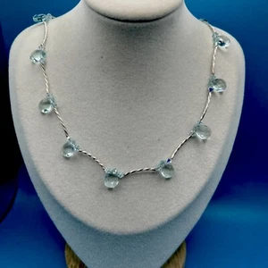 Blue Crystal Briolette Sterling Silver Necklace Heart Toggle Clasp  Statement - Picture 1 of 6