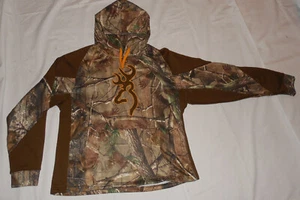 Browning Realtree Camo Hoodie Logo Outdoor Deer Hunting Men Size L Yellow Accent - Picture 1 of 3