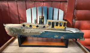Vintage Boucher Shark Steam Tin Toy Boat Model - Picture 1 of 17
