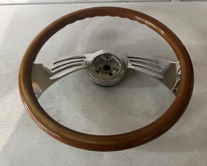 18" SCI Mahogany Wood/Chrome 2 Spoke Steering Wheel #88239-Used-100% to Charity - Bild 1 von 24