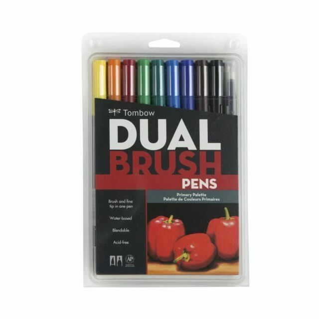 Tombow Dual Brush Pen Art Markers Primary 10-Pack